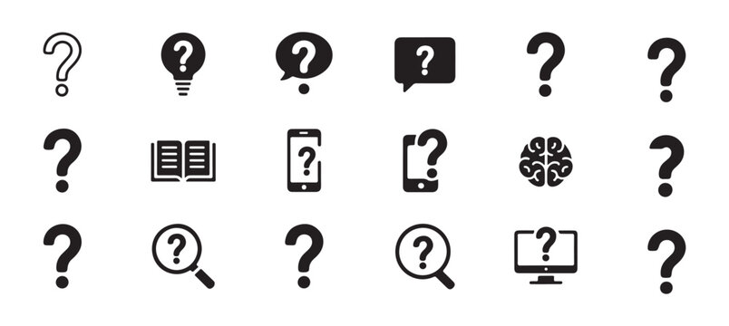 Question mark vector icon set isolated on transparent background, help and about us icon.