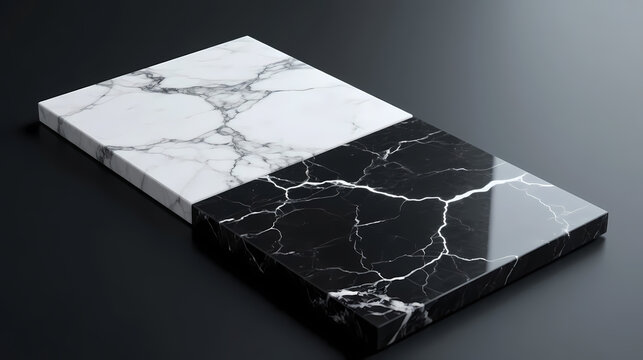 White and black marble slabs on gray background