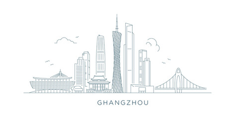Fototapeta premium Guangzhou city Skyline Minimalist Line Art 