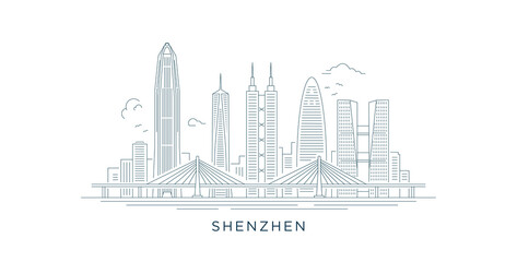 Naklejka premium Shenzhen city Skyline Minimalist Line Art 