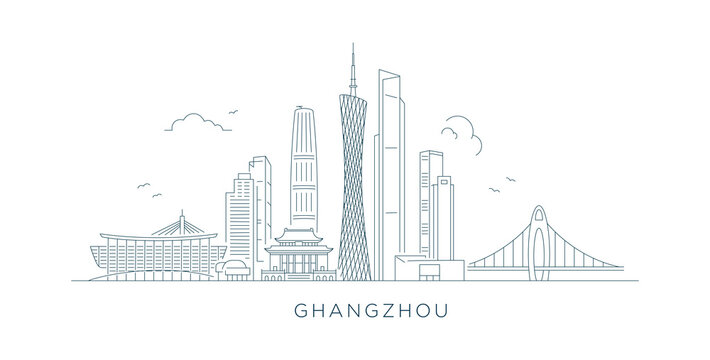 Guangzhou city Skyline Minimalist Line Art 