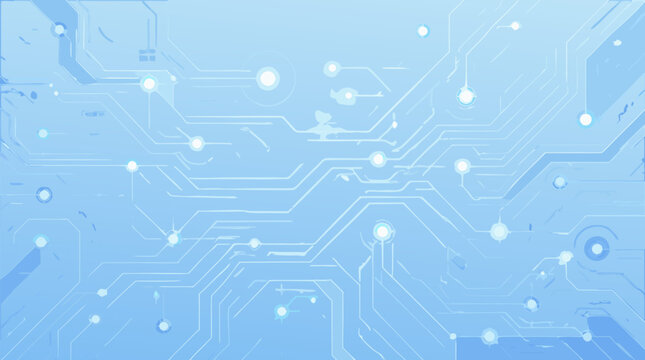 Clean flat vector illustration of a blue digital circuit board pattern on a light background, ideal for technology presentations, data networks, and futuristic web headers.