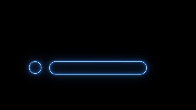 Glowing neon lower-third title bar icon on black background. sleek nameplate banner icon. Animated text bar reveal, professional broadcast title strip. Perfect for content information display.