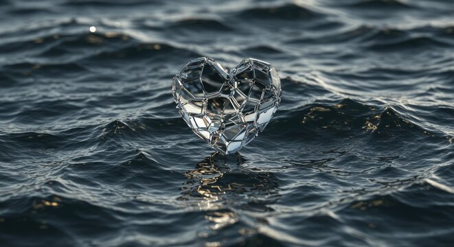 Ice cube floating in dark water.