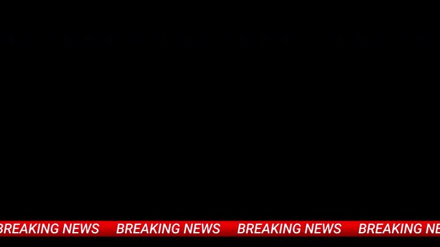 A video showing a live news broadcast setup with multiple frames, breaking news banners, and a green screen background for virtual studio effects.