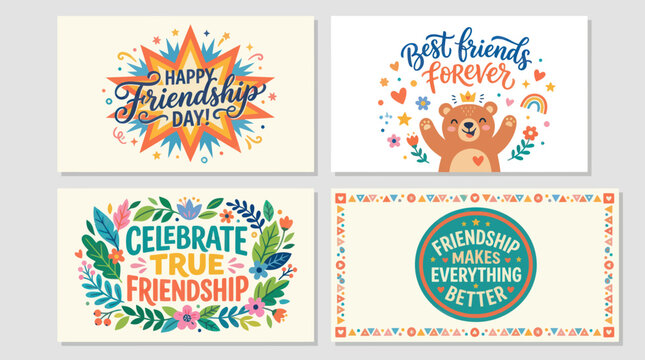 Friendship day celebration cards with graphics