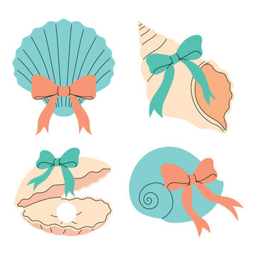 Cute Seashell and Coastal Bow Collection Vector Set