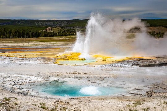 Clepsydra and Spasm Geysers Erupting Yellowstone