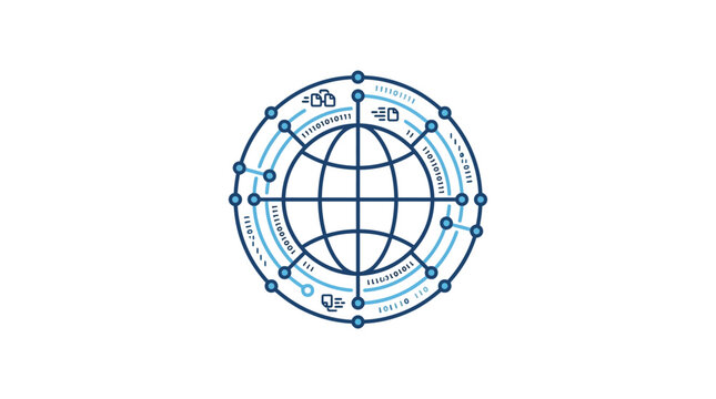 Globe with digital connections and matrix code, representing global network