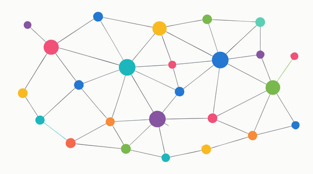 Clean flat vector illustration of flat geometric arrangement of connected dots forming a network web on a light background.