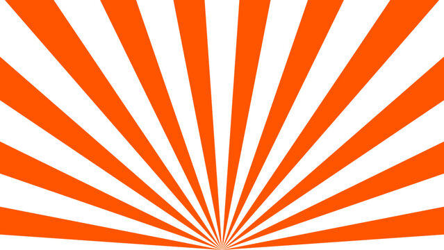 Abstract sunburst orange and white half radial rising sunrays background perfect for modern designs, advertisement, presentations and banners. Sunbeam flat style backdrop. Vector illustration.