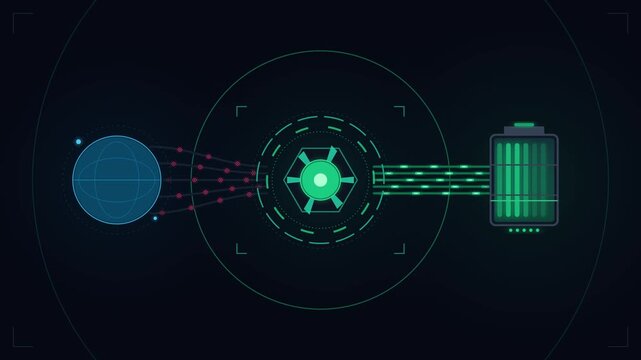 Digital global data transfer hud interface animation with futuristic network connectivity