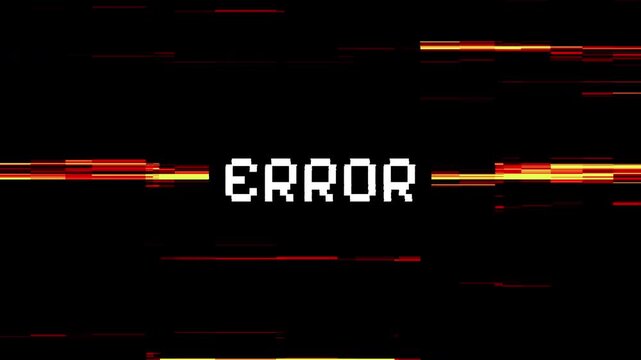 A computer screen displays a digital error message with glitchy horizontal lines and pixelated text reading 'ERROR', simulating a system malfunction or technical issue.