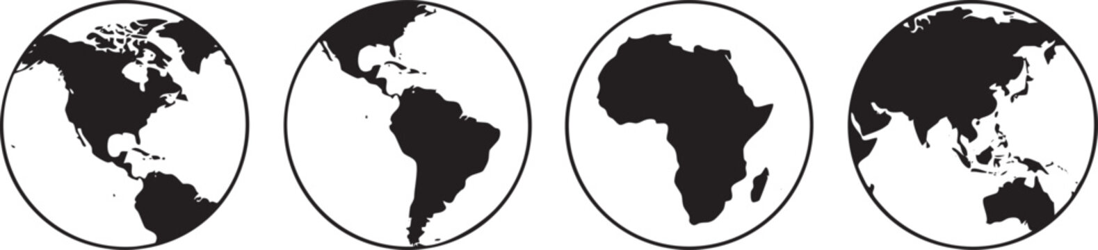 Four black continent silhouettes on white background black silhouettes continents africa