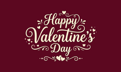 Fototapeta premium Valentines Day card with elegant gold text on maroon background for romantic greeting