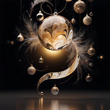 Christmas ornaments with marbled patterns a 3d rendering with dark background
