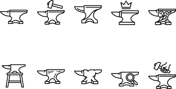 Black and white anvil icons with various designs