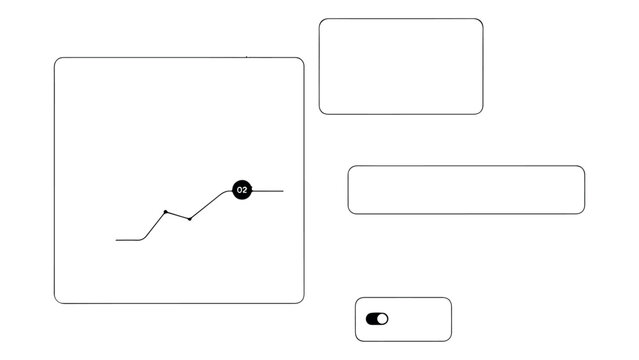 Clean vector design with line graph displaying data point, various rectangular frames, and a toggle switch on a transparent grid background business analysis.