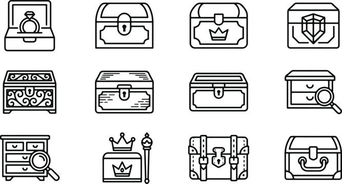 Collection of treasure chest icons