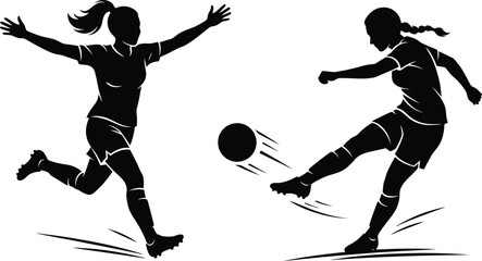 Two female soccer players in action kicking ball © NasimaAktar
