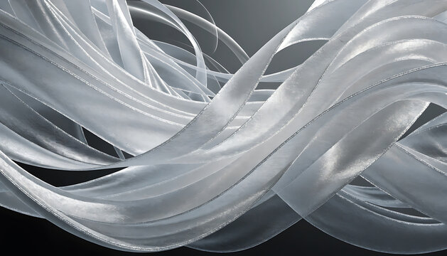 Flowing white satin ribbons with dynamic curves and soft lighting