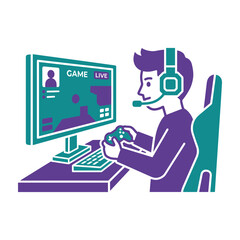 Gamer playing live game with headset and controller streaming computer joystick competition professional entertainment technology © Julhash