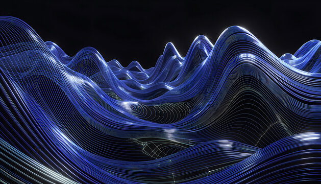 Blue Wave Pattern With Glowing Lines Digital Rendering