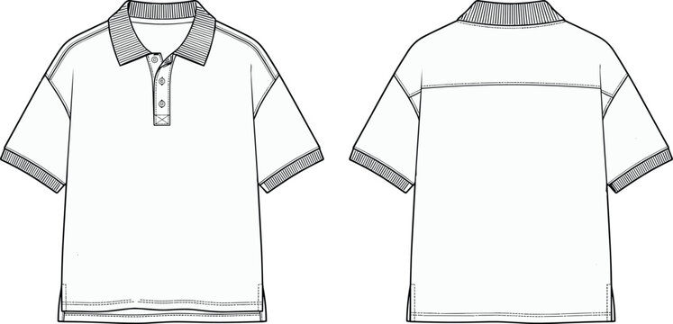 White polo shirt with gray accents, front and back views white shirt short sleeve collar