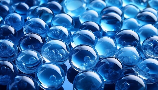blue hydrogel balls in geometric perspective polymer gel silica gel crystal liquid ball with reflection texture background close up macro