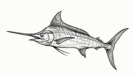 Naklejka premium Marlin Fish Artistic Ink Drawing Illustration of Atlantic Blue Billfish for Sport Fishing Logo
