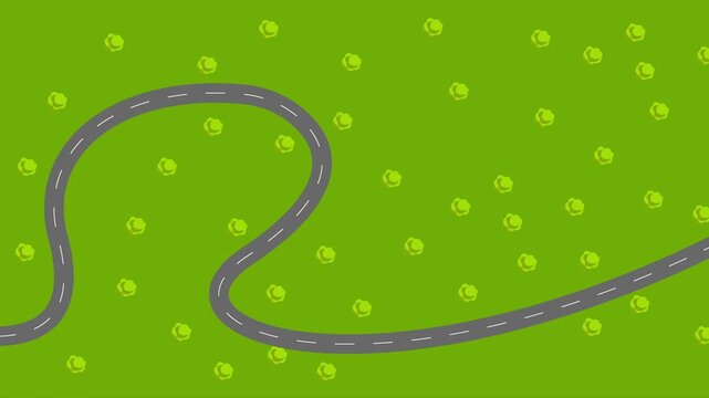 Cinematic mountain freeway with forest vector pan motion graphics video