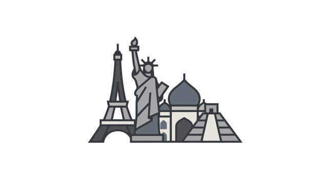 Famous Landmarks Collection: Eiffel Tower, Statue of Liberty, Taj Mahal, Pyramid