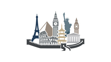 Fototapeta premium World Landmarks Collage - Famous Architecture, Travel & Tourism Icons