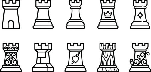 Rook chess pieces in different designs © MUKTARANI