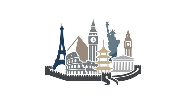 World Landmarks Collage - Famous Architecture, Travel & Tourism Icons