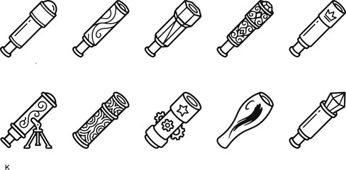 Collection of decorated telescope and spyglass icons © MUKTARANI