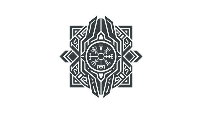 Black geometric Norse runic compass emblem design.