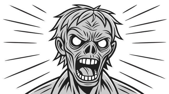 Vector illustration illustration of a scary zombie character with glowing eyes and an open mouth screaming