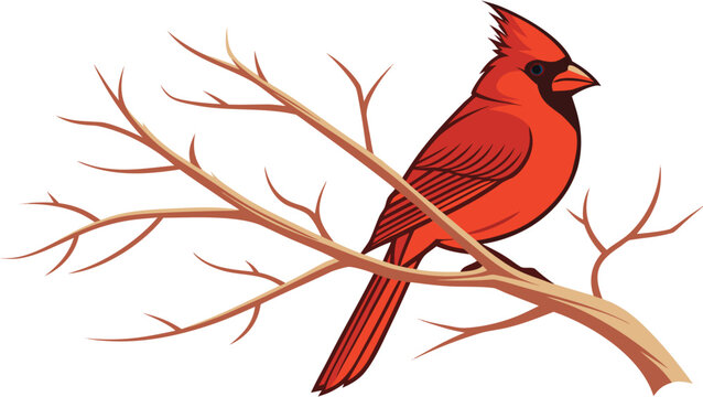 Vector illustration illustration of a vibrant red northern cardinal bird perched on a bare tree branch