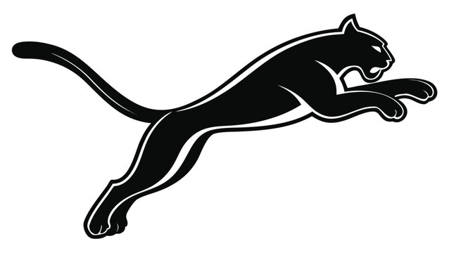 Vector illustration black silhouette of a jumping panther or puma