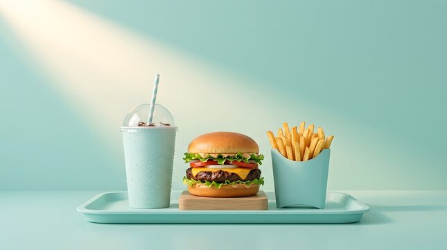 Classic Cheeseburger with Fries and Milkshake Fast Food Meal
