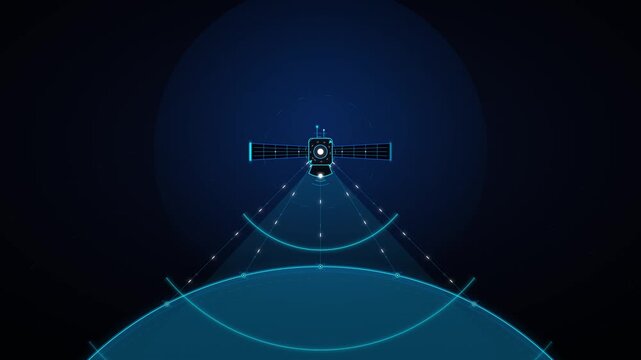 Satellite orbiting earth digital hud interface scanning planet surface technology animation