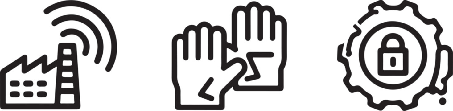 Industrial internet of things security icon set with factory handshake and lock gear