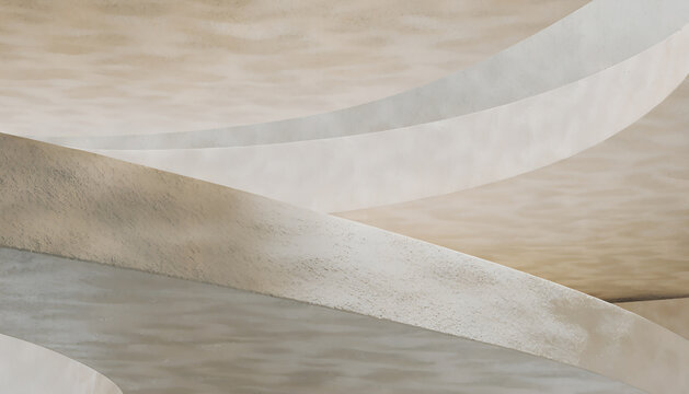 Curved architectural forms in beige and white abstract background