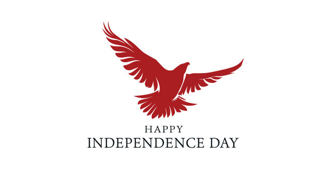 Eagle silhouette depicted in a striking crimson hue flies gracefully above elegant text to create a thematic visual representation of liberty and national celebration for festive graphic project.