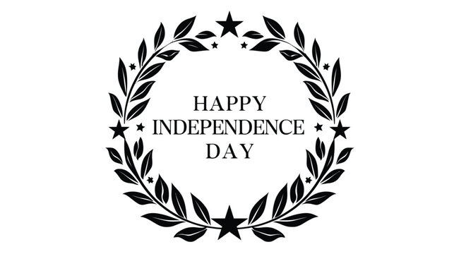 Laurel wreath with stars surrounds a Happy Independence Day message centered on a clean white background for a professional holiday graphic design that offers plenty of empty space for any text.
