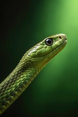 Fototapeta premium Detailed Green Snake Portrait with Glossy Scales and Sharp Eye Captured in Minimalist Natural Composition Against Smooth Background
