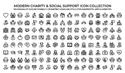 Obraz premium Volunteering and Social Support Line Icons Collection Editable Stroke Vector Set