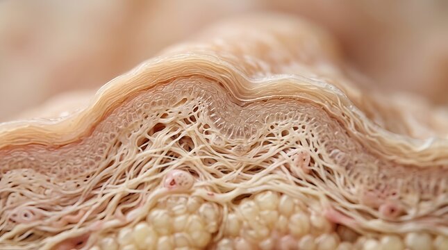Human skin tissue structure under the microscope