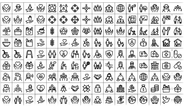 Human Care and Friendly Relations Icon Pack Charity Support Outline Vector Collection